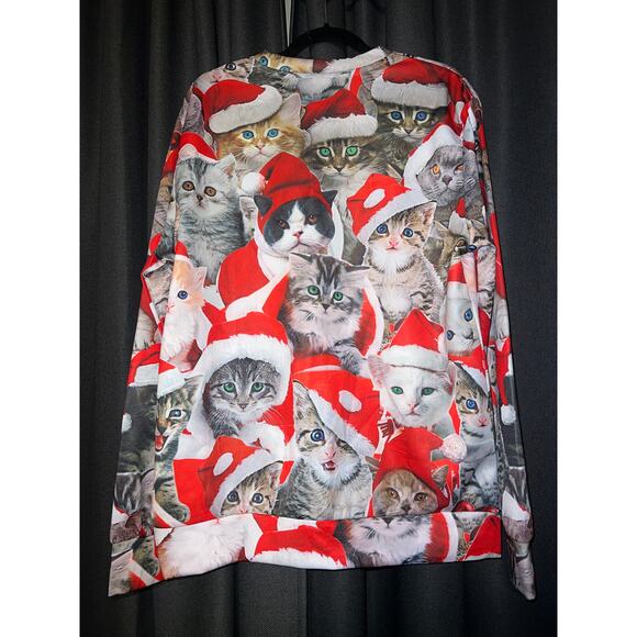 Ugly Christmas Sweater Xmas Sweatshirt Crewneck Size Large Cats - Picture 3 of 3